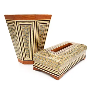 ست جعبه دستمال کاغذی و سطل خاتم کاری چوبی کد 12