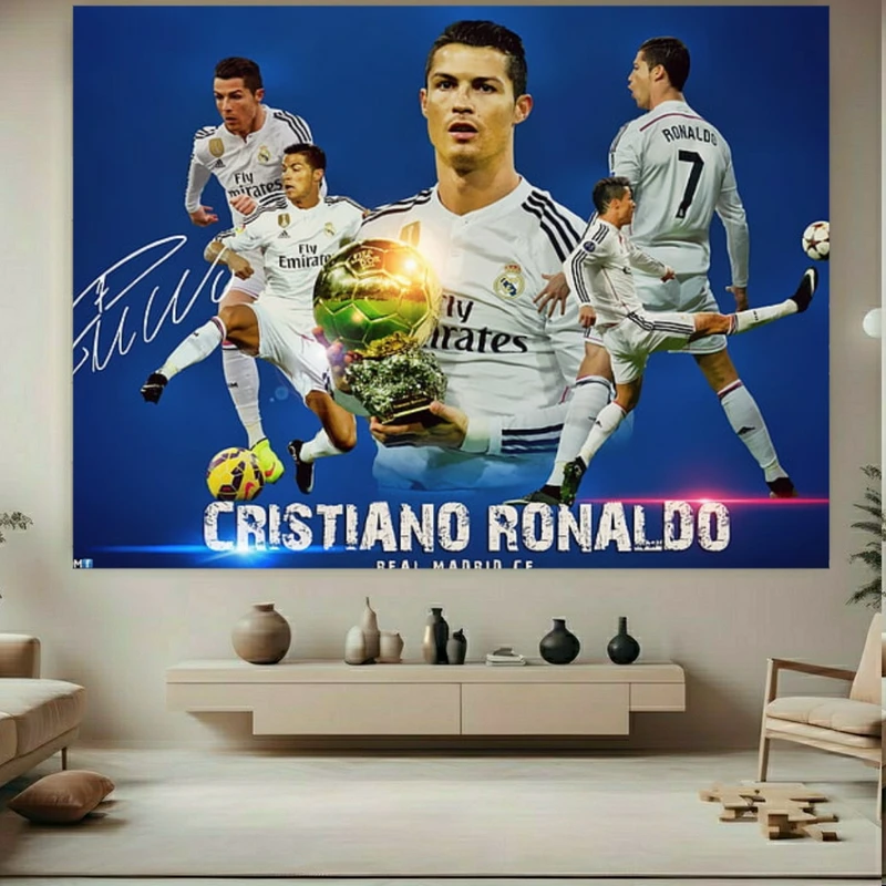  تابلو بوم طرح مخمل رونالدو مدل توپ طلایی کد FP105947