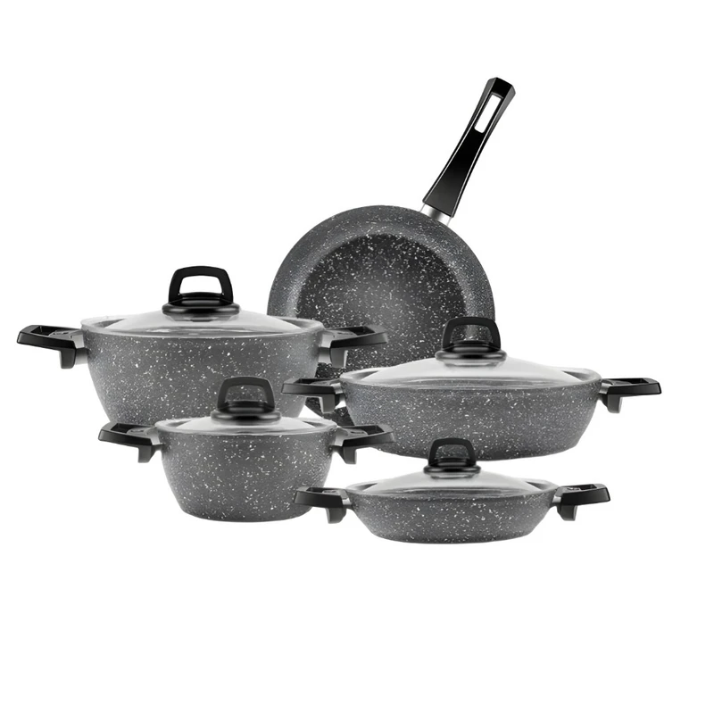 سرویس قابلمه وتابه بیوگرانیتی 9 پارچه کاراجا مدل Biogranit Grey Stone