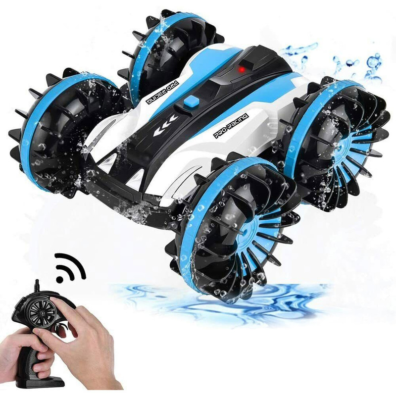 ماشین بازی کنترلی طرح خاکی و آبی مدل Stunt 2in1