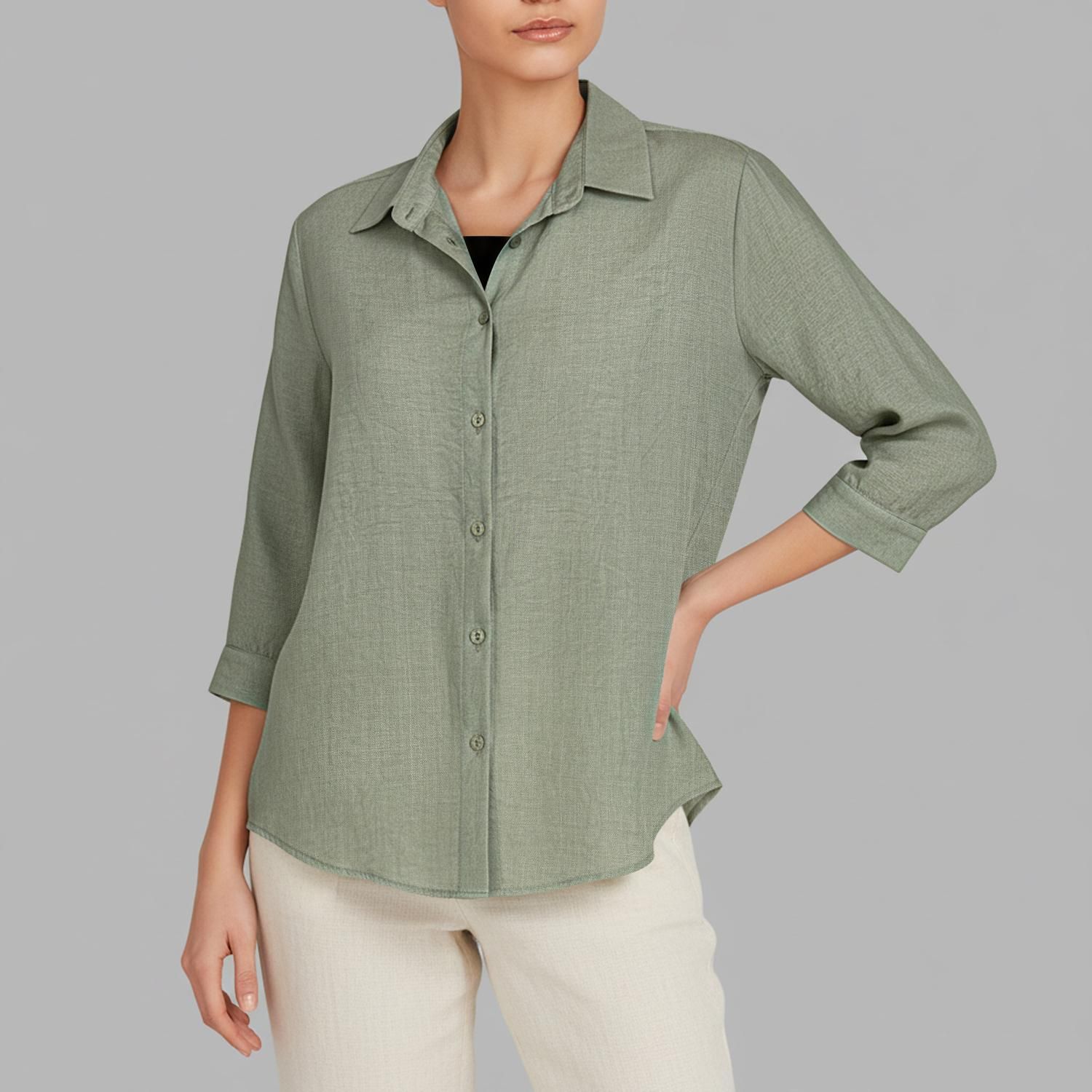 شومیز آستین بلند یقه برگردان زنانه نیزل مدل 1247 رنگ سبز -  - 1