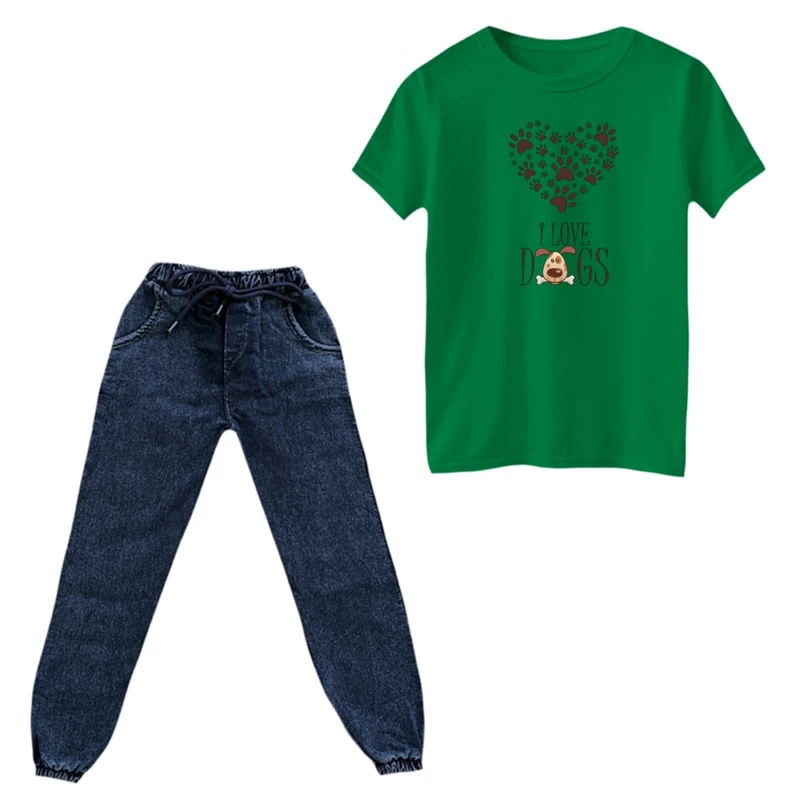 ست تی‌شرت و شلوار پسرانه مدل سگ دوست داشتنی