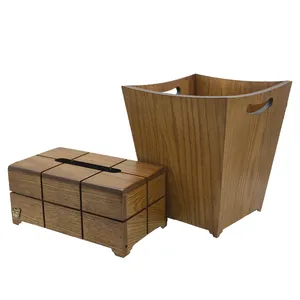 ست سطل و جای دستمال کاغذی لوکس باکس مدل چوبی کد LBS830