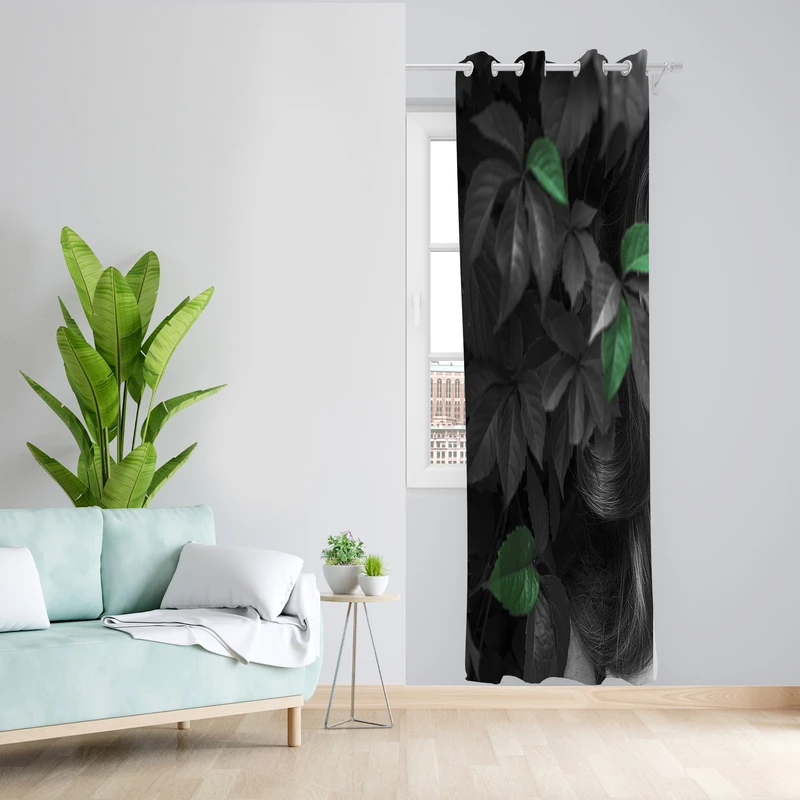 پرده طرح برگ مدل مخمل پانچی کد L 659 Z سایز 140x200 سانتی متر