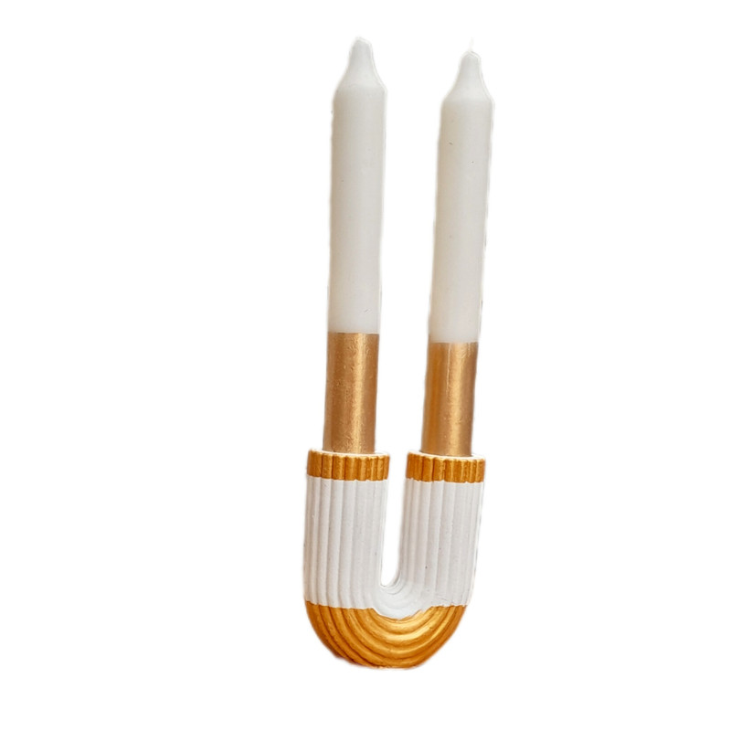 شمع دست ساز مدل استوانه ای قلمی طرح یو شیاردار مجموعه 2عددی