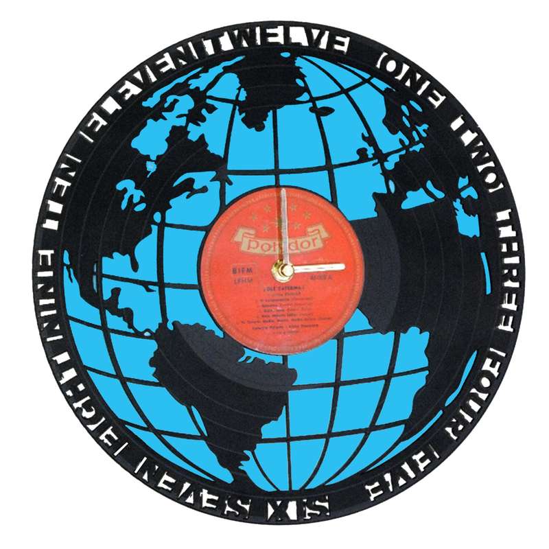 ساعت دیواری مدل صفحه گرامافونی طرح نقشه کد 02 با پشت چوبی