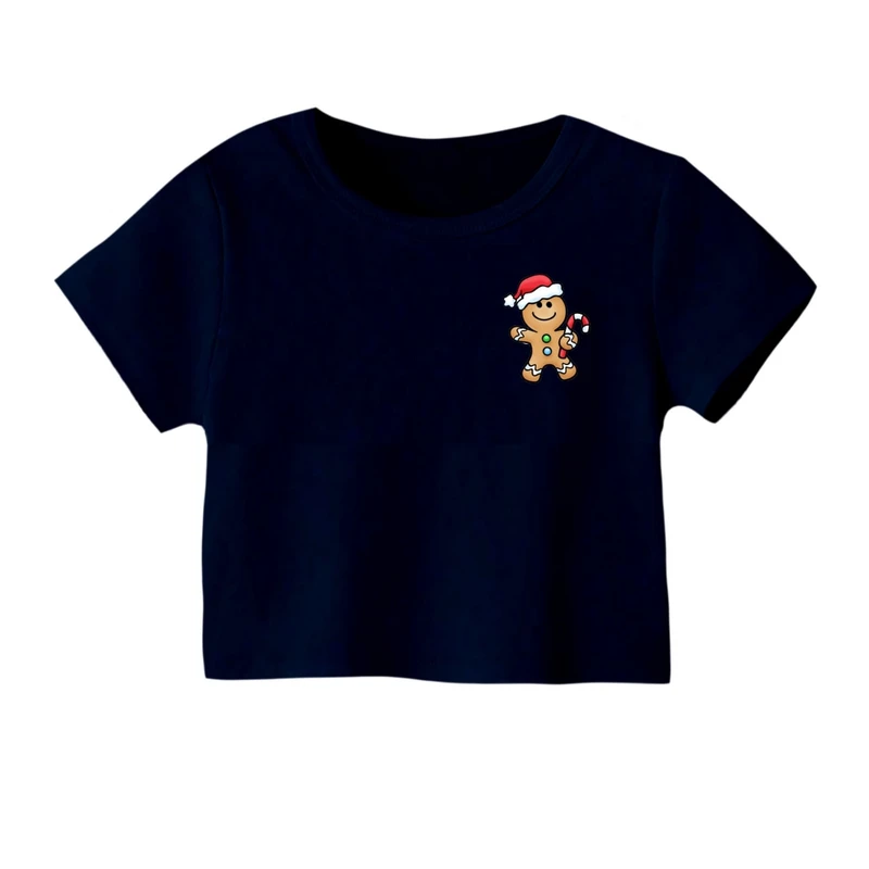 کراپ‌ تی‌شرت آستین کوتاه زنانه مدل بیسکوییت کریسمس کد 1