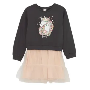 پیراهن آستین بلند یقه گرد دخترانه ال سی وایکیکی مدل Ho1