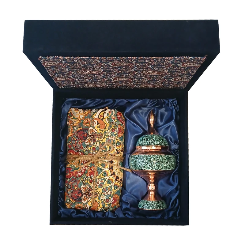 ست هدیه مدل شکلات خوری فیروزه و ترمه کد 0041