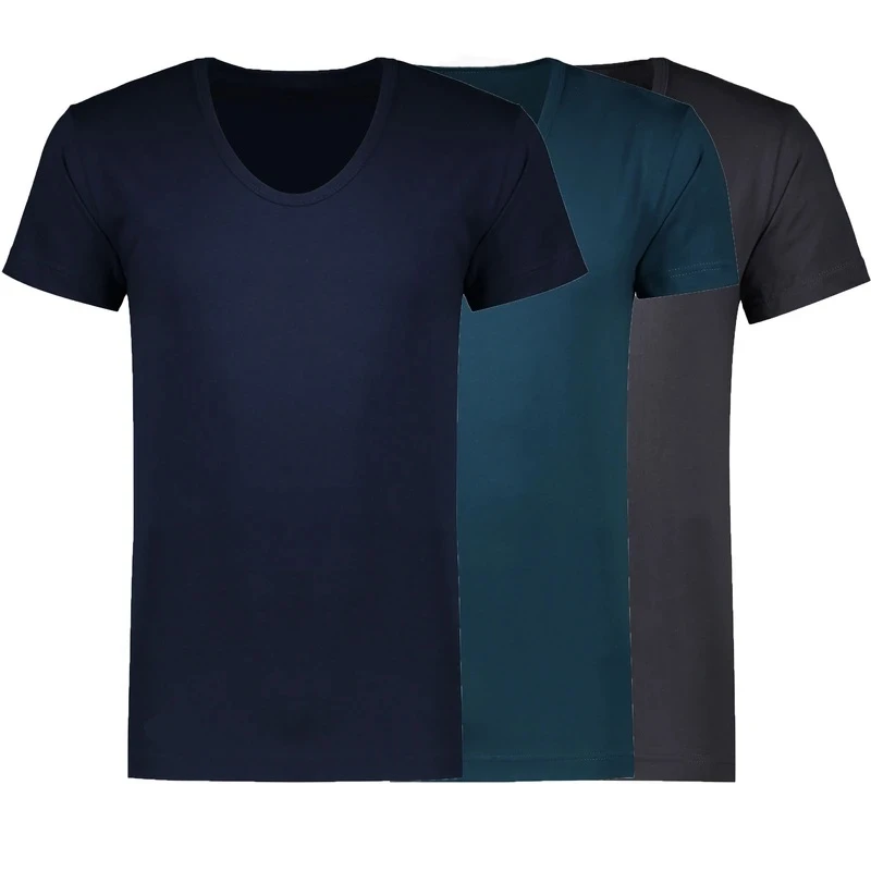 زیرپوش آستین‌دار یقه گرد مردانه مدل نخ پنبه مجموعه 3 عددی