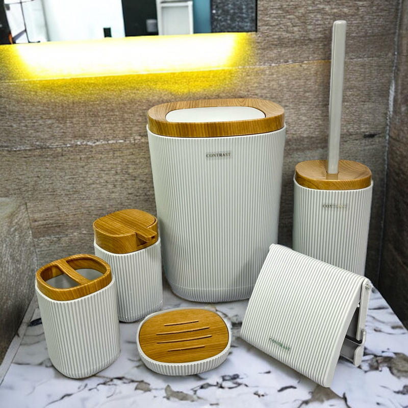 ست سرویس بهداشتی 6 پارچه کنتراست مدل روما شیاردار چوب