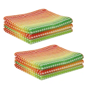 دستمال نظافت خانه و آشپزخانه میکروفایبر، حوله‌ای دکین مدل رنگین کمانی بسته 6 عددی