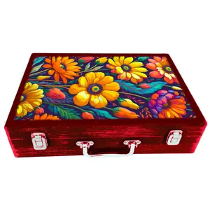 جعبه هدیه دست‌ساز مدل چمدان چوبی بهاری کد WS731