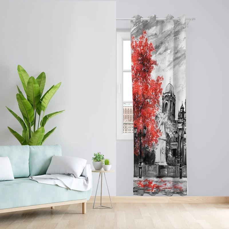 پرده طرح آبرنگ مدل مخمل پانچی کد L 1028L Z سایز 140x200 سانتی متر