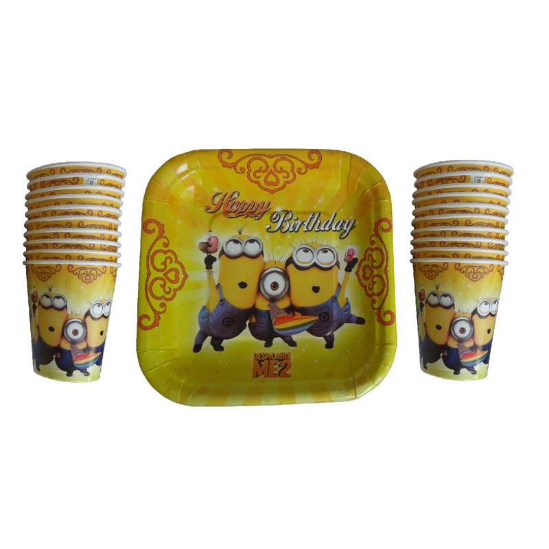 پیش دستی و لیوان یکبار مصرف کد 170 طرح مینیون بسته 40 عددی