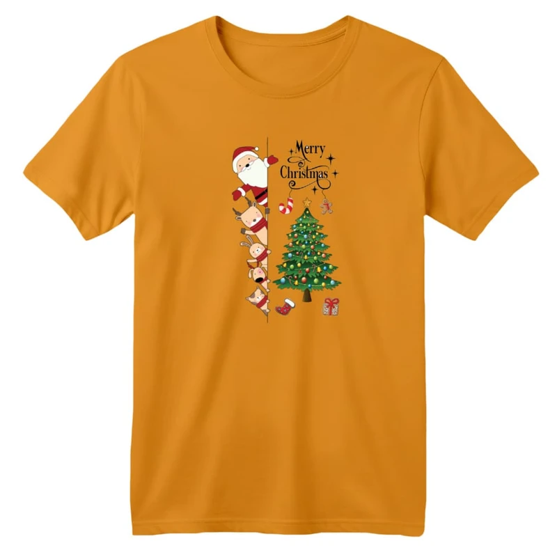 تی شرت آستین کوتاه بچگانه مدل بابانوئل و گوزن کریسمس کد 1