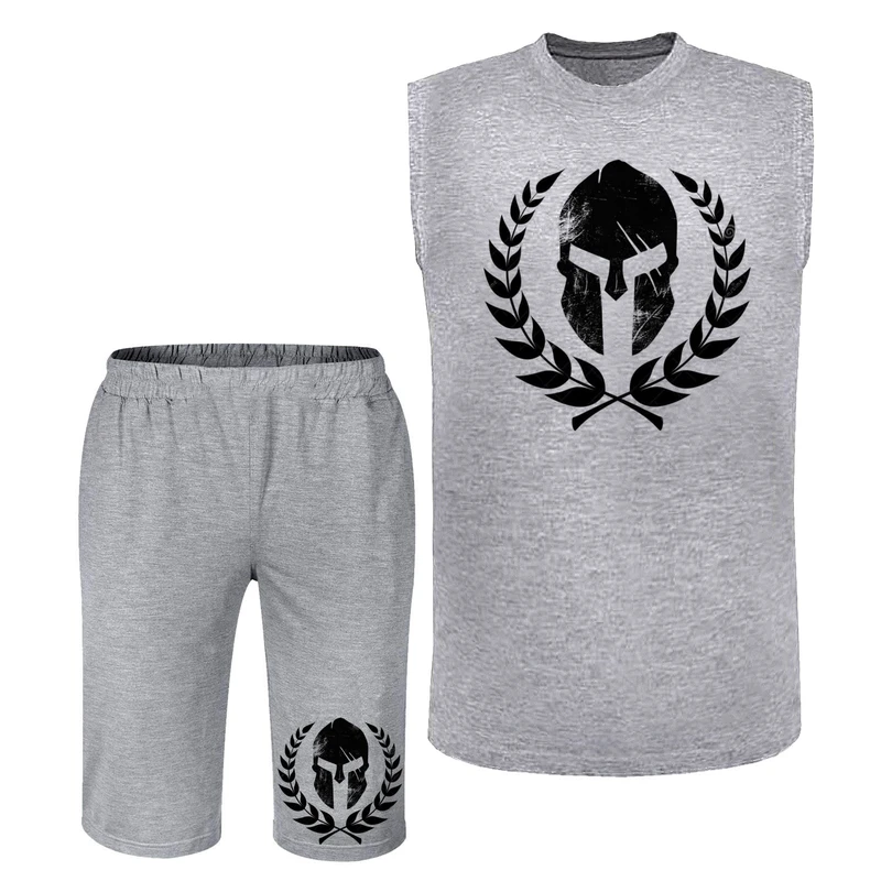 ست تاپ و شلوارک راحتی مردانه مدل A468 طرح کلاه خود رنگ طوسی