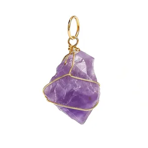 آویز گردنبند زنانه مدل بلور سنگ آمیتیست سیم بافت