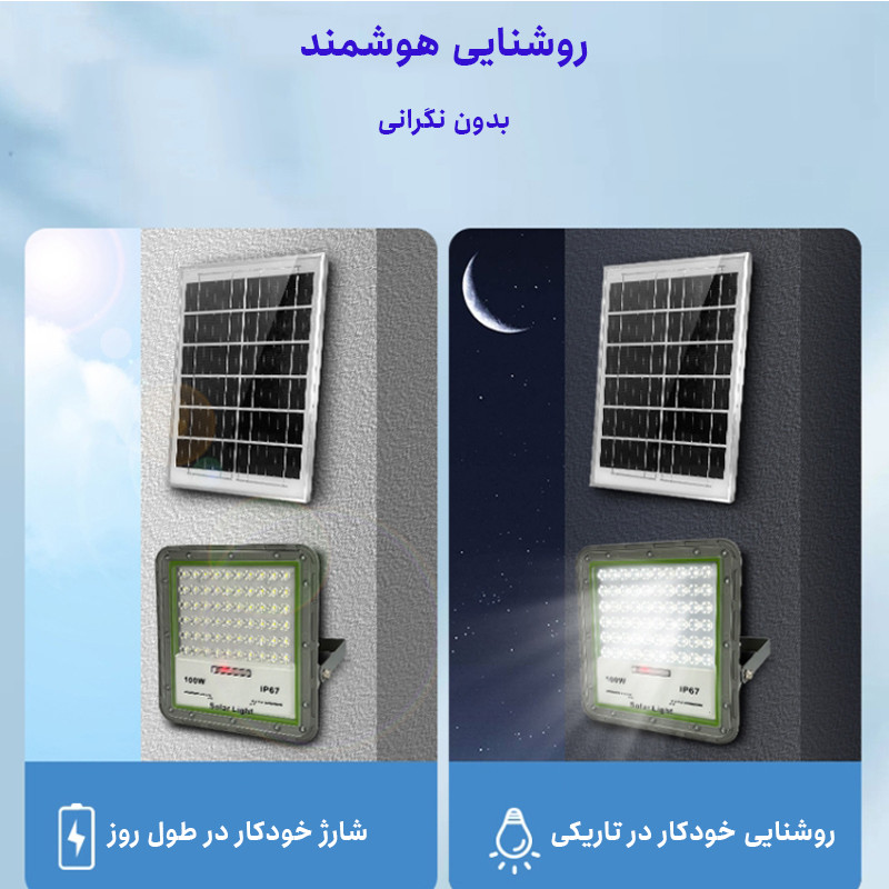 پروژکتور خورشیدی 100 وات مدل Outdoor Floodlight به همراه پنل خورشیدی