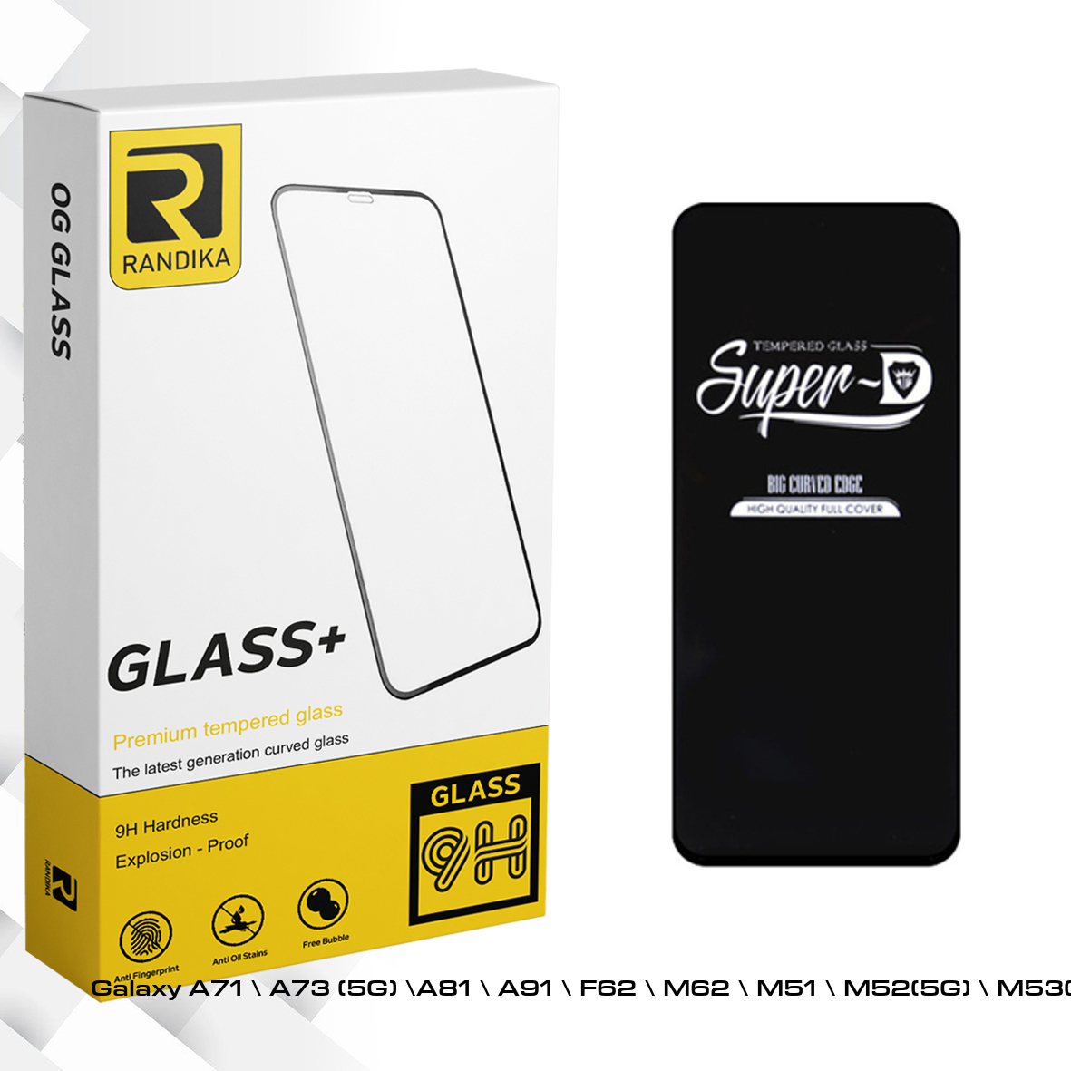 محافظ صفحه نمایش شیشه ای راندیکا مدل Sup-D مناسب برای گوشی موبایل سامسونگ Galaxy A71 A73 (5G) A81 A91 F62 M62 M51 M52(5G) M53(5G)