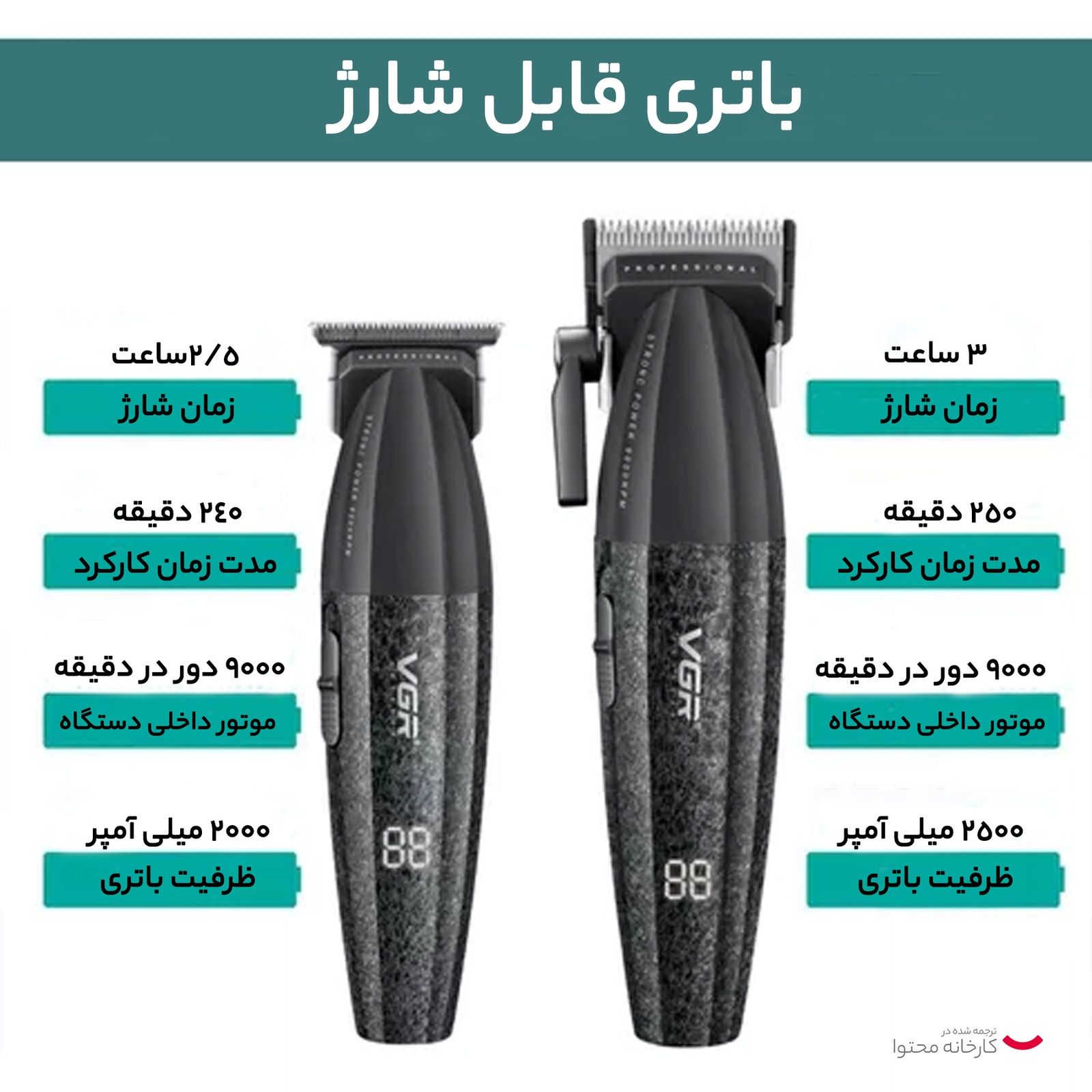 ست ماشین اصلاح موی سر و صورت وی جی ار مدل V-640 بسته 2 عددی -  - 15