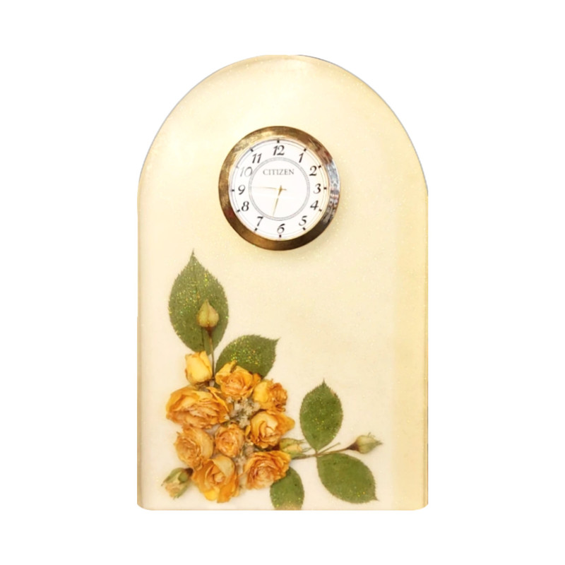 ساعت رومیزی رزینی مدل گل طبیعی