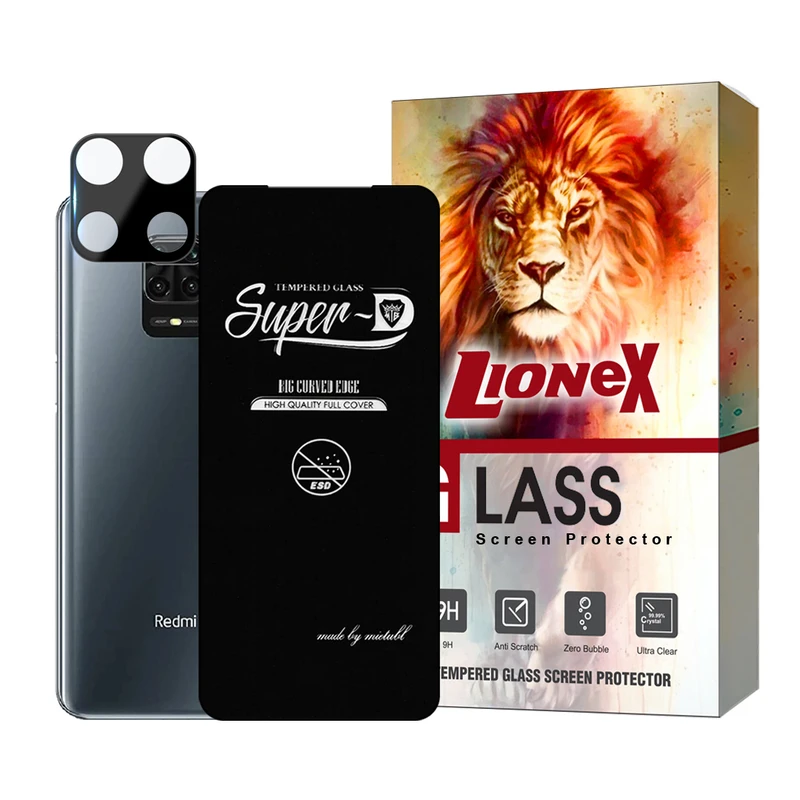  محافظ صفحه نمایش لایونکس مدل SUPLNFULI مناسب برای گوشی موبایل شیائومی Redmi Note 9S / Redmi Note 10 Lite 4G / Poco M2 Pro به همراه محافظ لنز گوشی