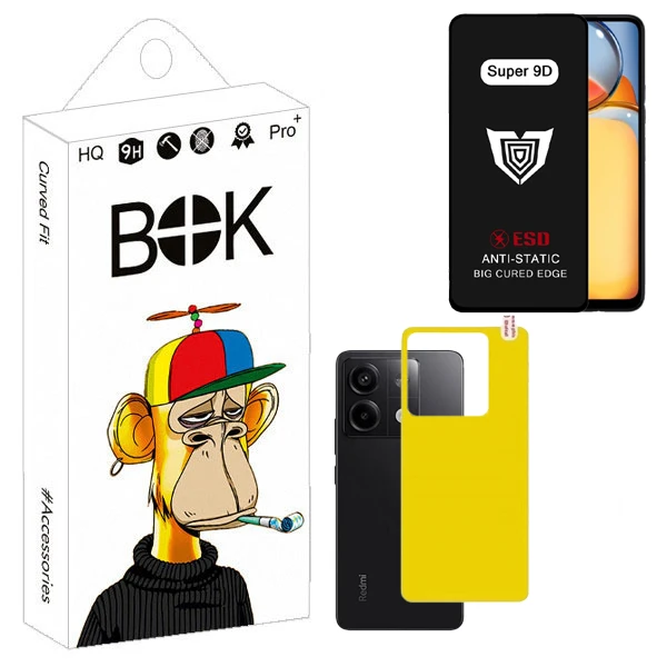 محافظ صفحه نمایش بوک مدل Super 9D Touch مناسب برای گوشی موبایل شیائومی Redmi 13c به همراه محافظ پشت گوشی