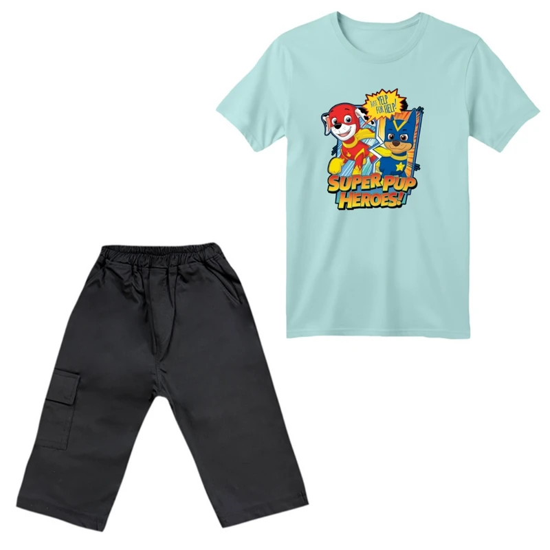 ست تی‌شرت آستین کوتاه و شلوارک پسرانه مدل سگ های نگهبان کد 02