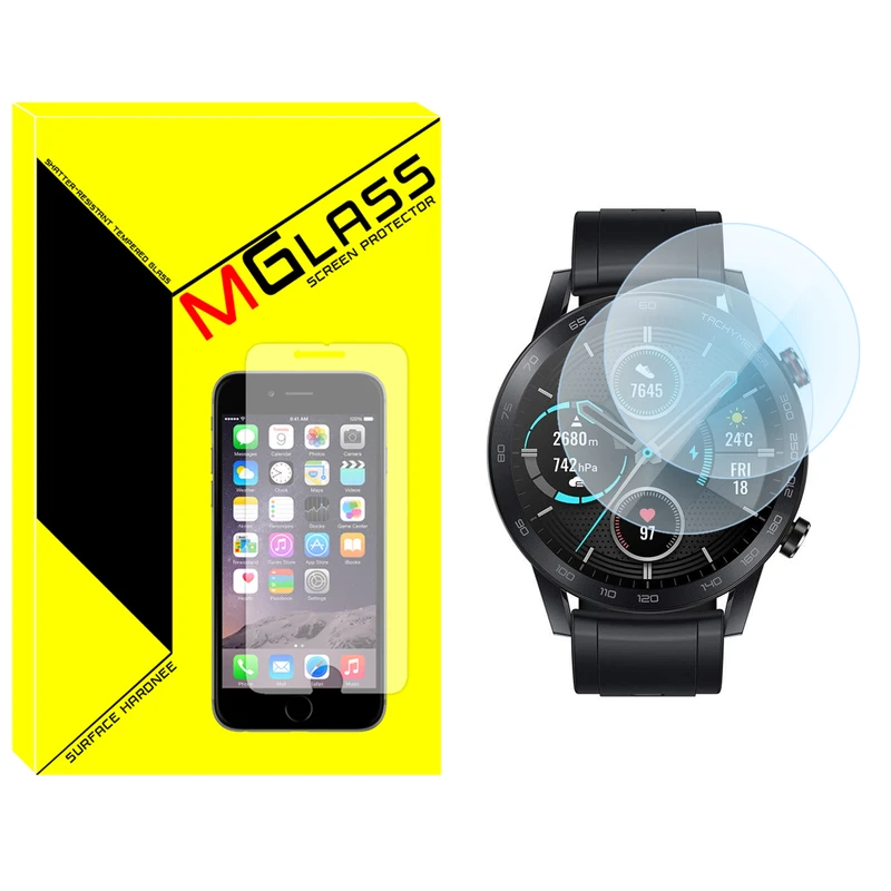 محافظ صفحه نمایش شیشه‌ای ام‌گلس مدل Glass-MG مناسب برای ساعت هوشمند آنر Magic 2 46mm بسته دو عددی