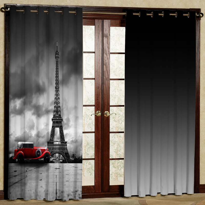   پرده مدل برج و ماشین مخمل پانچی کد 1009 سایز 140x280 سانتی متر