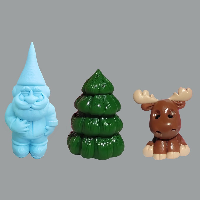 قالب شمع مدل ست گوزن، کاج و بابانوئل کلاه دار کریسمس مجموعه سه عددی