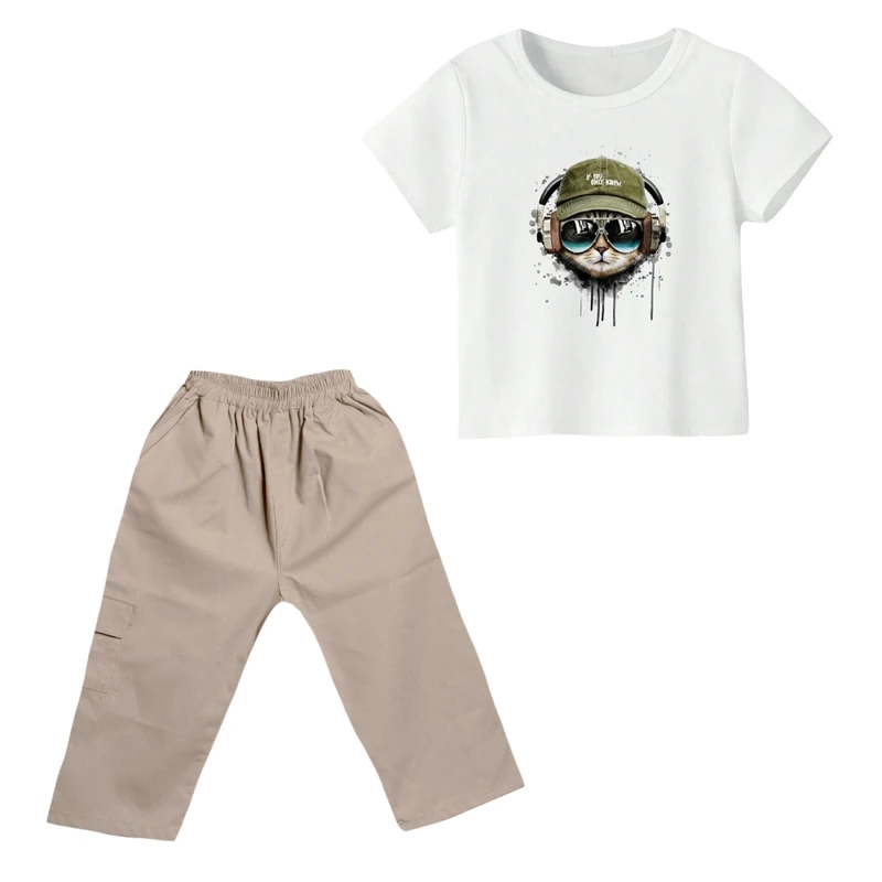 ست تی شرت و شلوارک پسرانه مدل گربه کد ۱۱