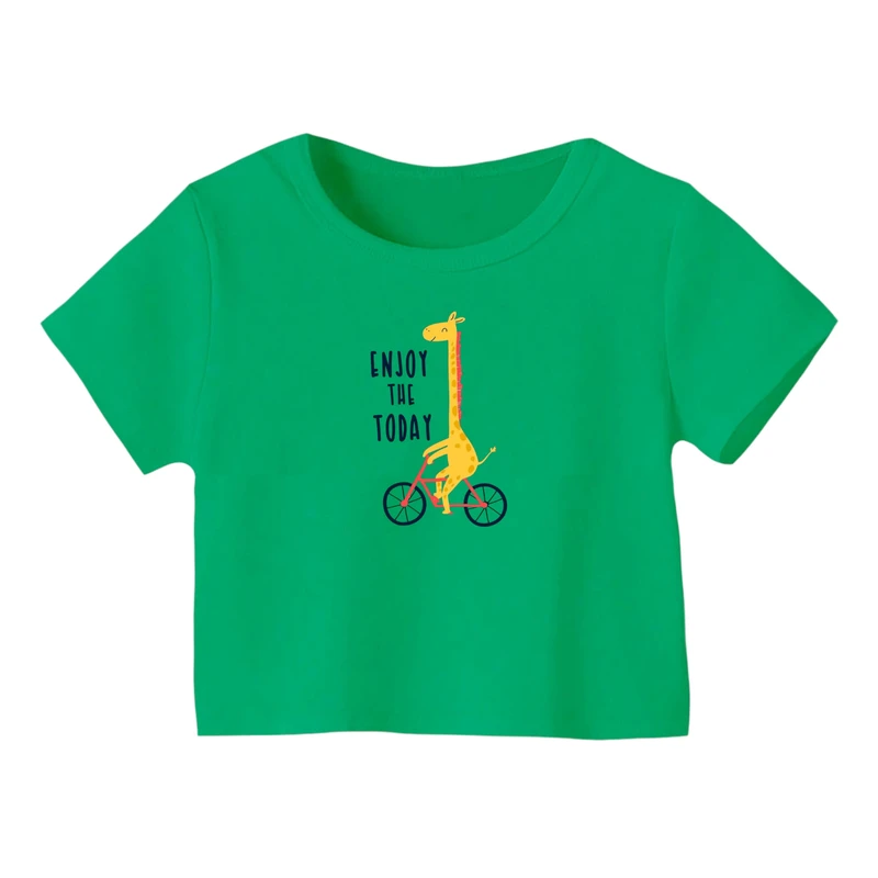 کراپ‌ تی‌شرت آستین کوتاه زنانه مدل زرافه کد ۴