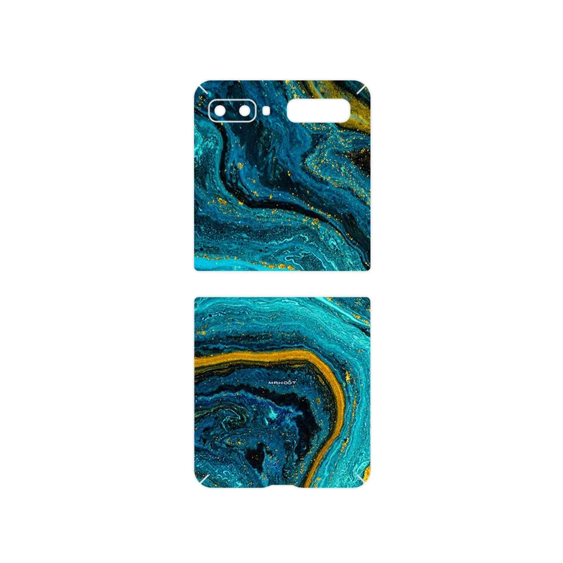 برچسب پوششی ماهوت مدل Turquoise marblewith golden streaks مناسب برای گوشی موبایل سامسونگ Galaxy Z Flip