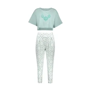 ست نیم تنه و شلوار زنانه ناربن مدل 3258-1521703 رنگ فیروزه‌ای