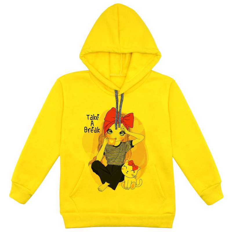 هودی دخترانه مدل دخترک F95 رنگ زرد