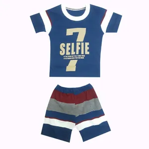 ست تی شرت و شلوارک پسرانه مدل selfie رنگ آبی