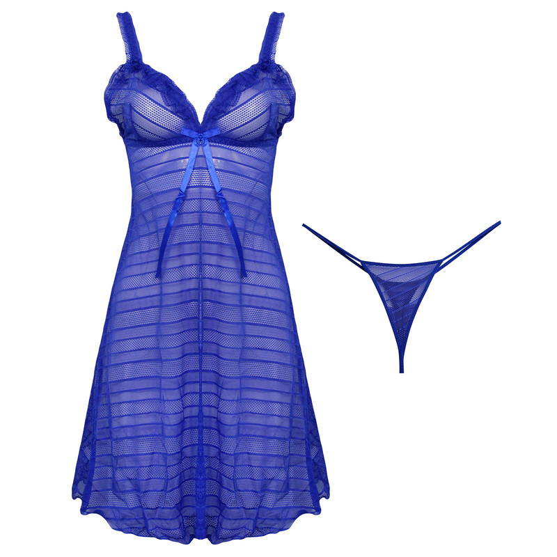 لباس خواب زنانه مدل گیپوری کد 4303-532 رنگ آبی