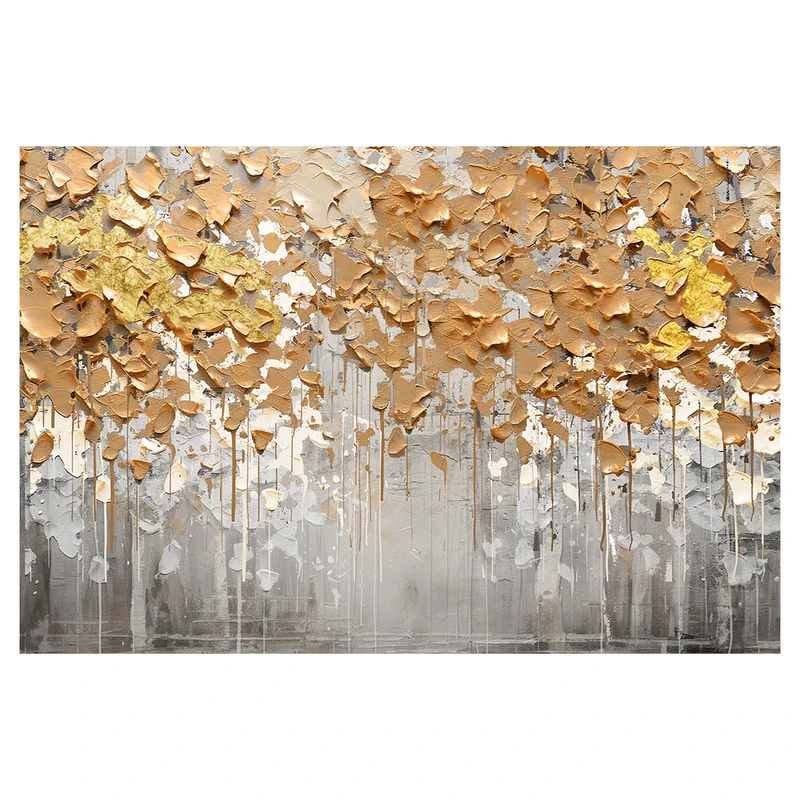 فرش پارچه‌ای مدل فرشینه طرح نقاشی انتزاعی گلبرگ طلایی کد AR3059742