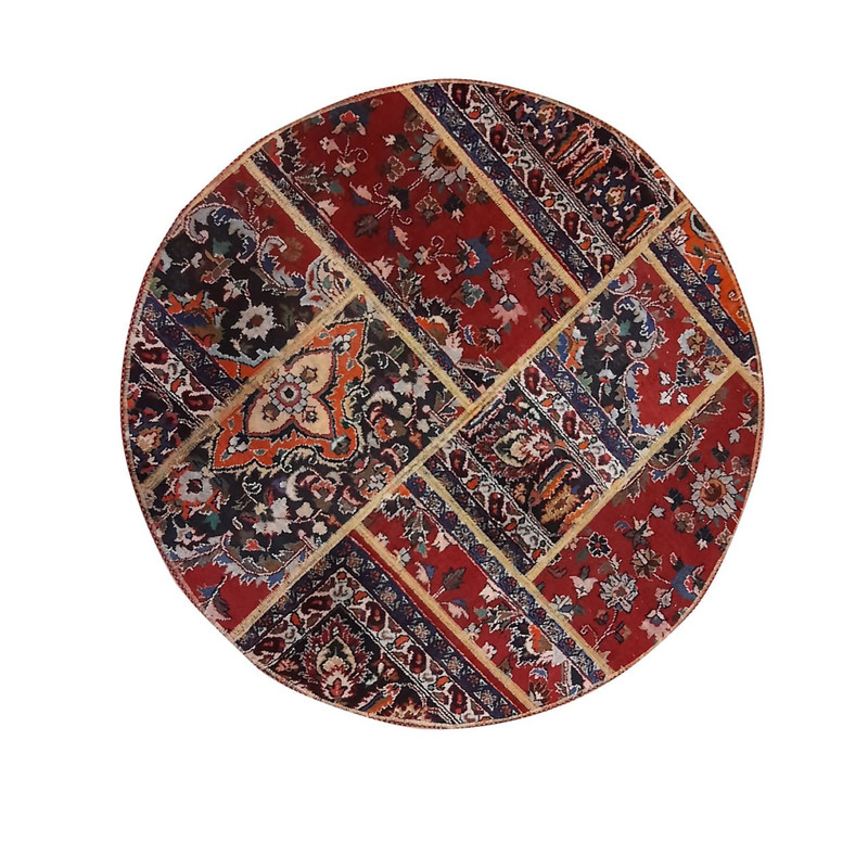 کلاژ فرش دستباف دایره یک متری مدل چهل تکه کد NKP.CO.N1