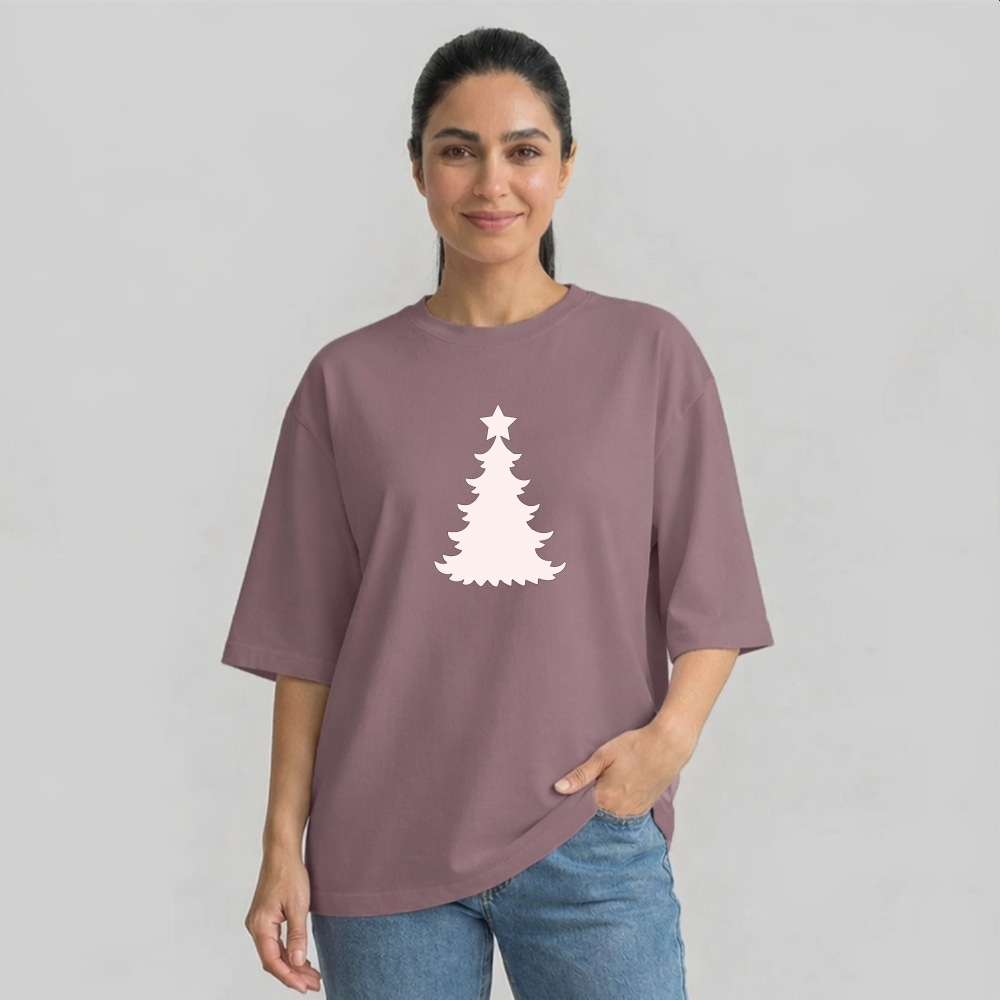 تی شرت آستین سه ربع زنانه مدل باکسی طرح درخت کریسمس کد p1 تی شرت آستین سه ربع زنانه مدل باکسی طرح درخت کریسمس کد p1