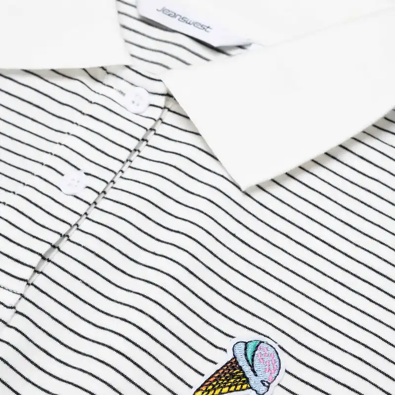 پولوشرت آستین کوتاه زنانه جین وست مدل راهراه کد 1551297 رنگ سفید