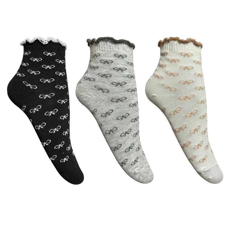 جوراب ساق کوتاه زنانه تن پوش هنگامه مدل پاپیونی بسته 3 عددی
