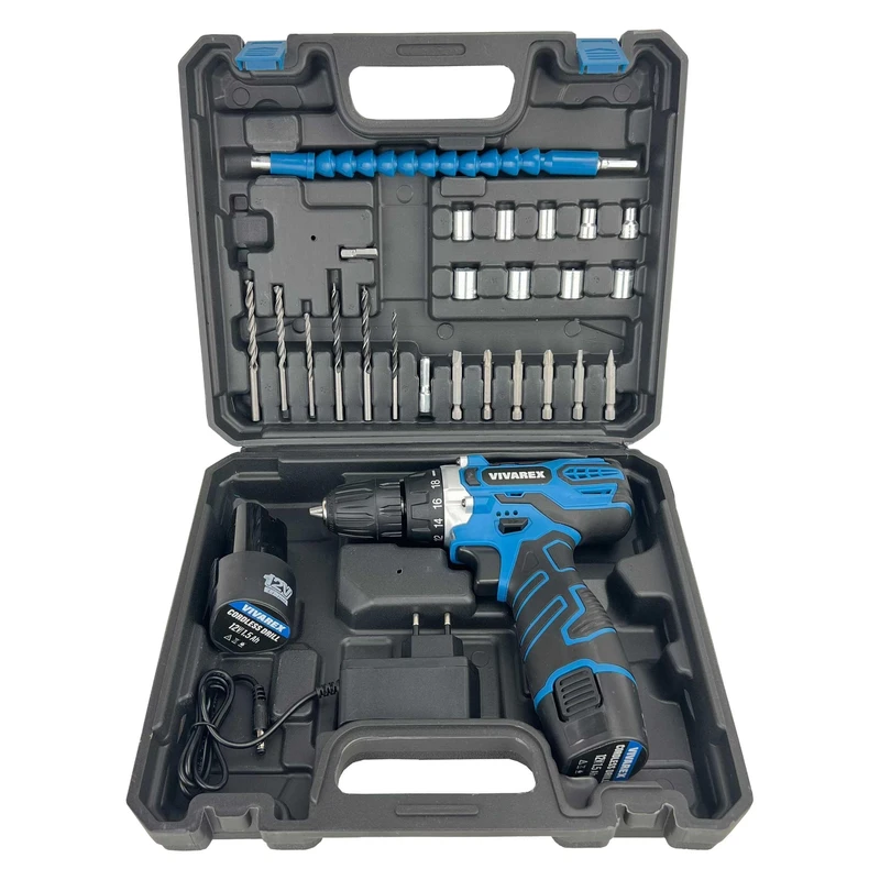 دریل پیچ گوشتی شارژی ویوارکس مدل VR12V-2A-BLUE مجموعه 28 عددی