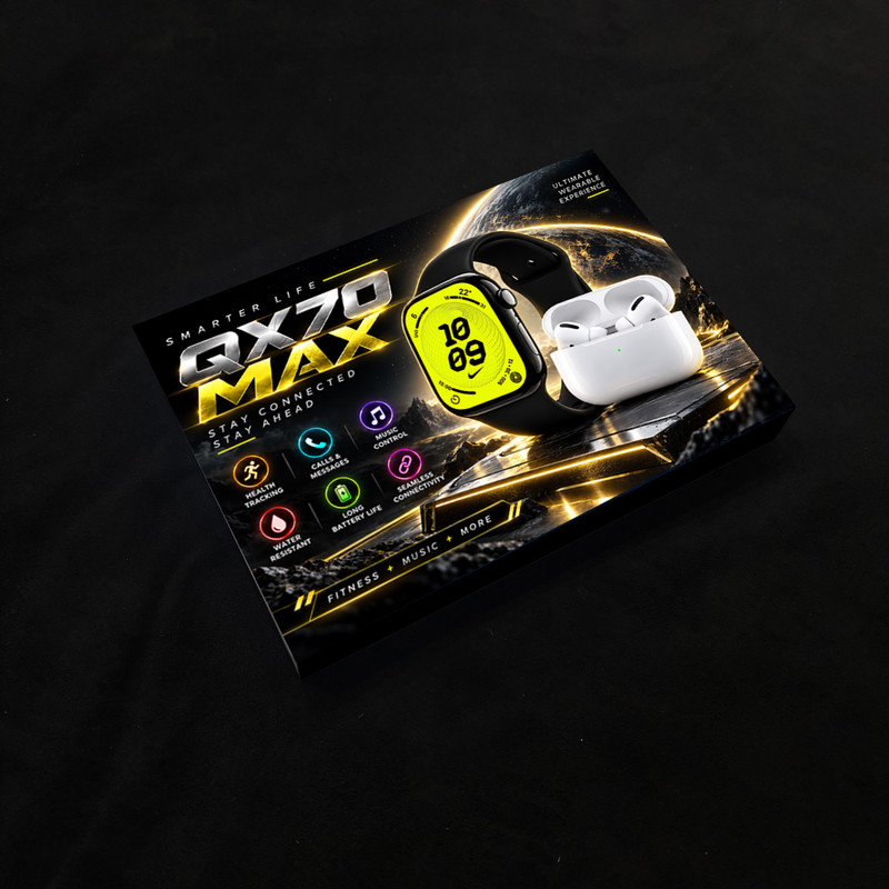 ساعت هوشمند 45 میلی متر مدل QX70 MAX با بند سیلیکونی به همراه هندزفری بلوتوثی
