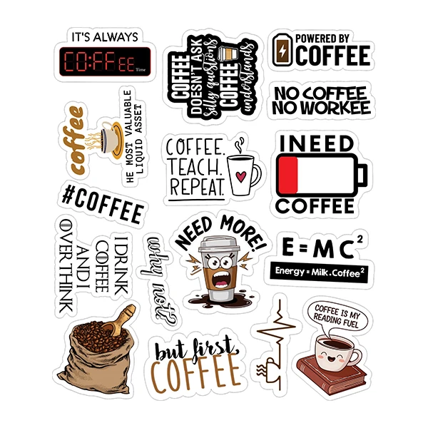 استیکر لپ تاپ توییجین و موییجین طرح قهوه کد 04 مجموعه 16 عددی