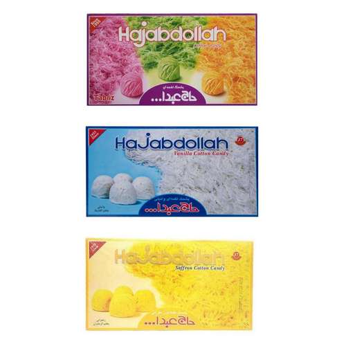 پشمک لقمه ای میوه و زعفران و وانیل حاج عبدالله - 350 گرم بسته 3 عددی