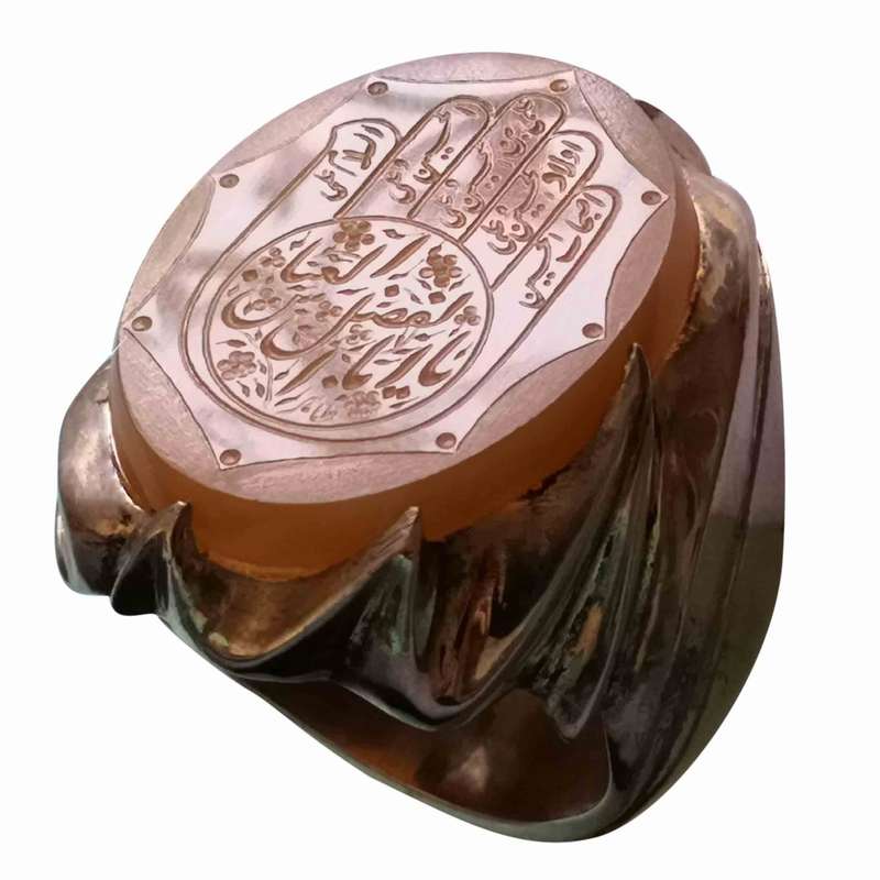 انگشتر نقره مردانه مدل عقیق زرد کف العباس کد 1400519