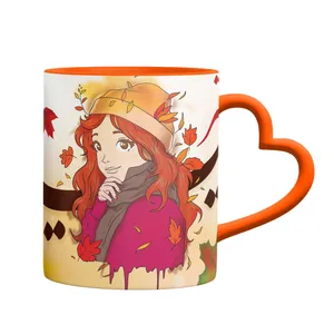 ماگ مدل دختر پاییزی دسته قلبی کد 9238